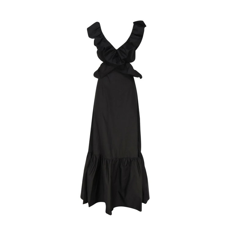 Czarna Sukienka z Poplinu z Dekoltem w Serek Mariuccia Milano