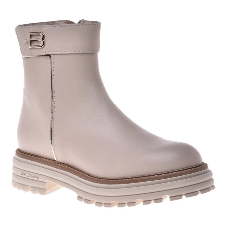 Beige and platinum calfskin ankle boots Baldinini