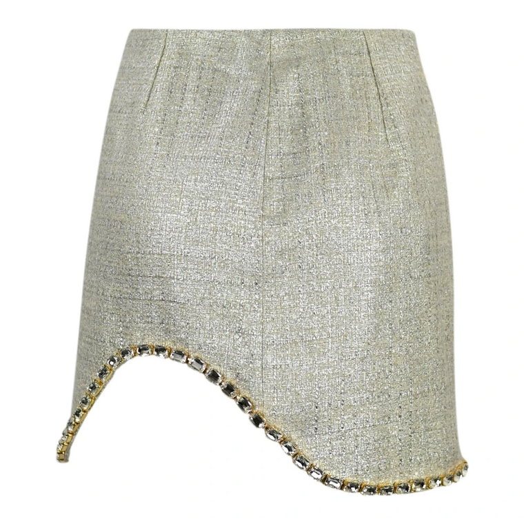 Srebrna spódnica z tweedu z aplikacjami w kształcie prostokątów Elisabetta Franchi