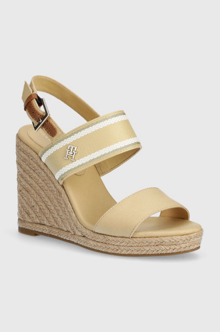 Tommy Hilfiger sandały WEBBING HIGH WEDGE SANDAL kolor beżowy FW0FW08045