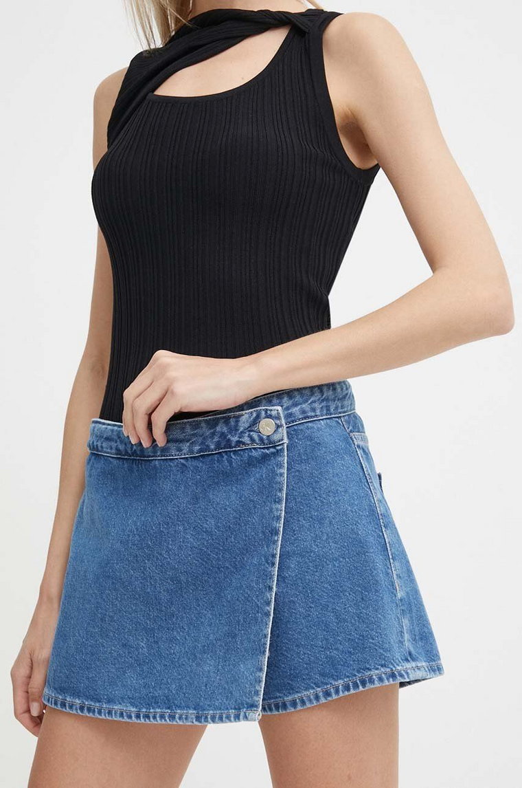 Calvin Klein Jeans szorty jeansowe damskie kolor niebieski gładkie high waist J20J223300