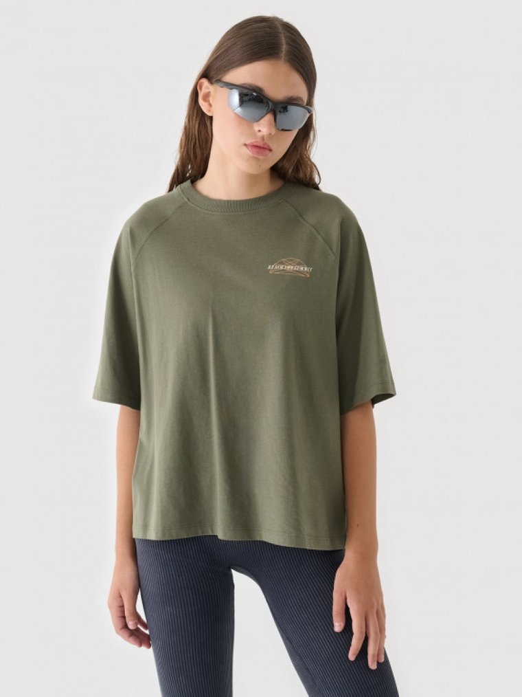 Damski t-shirt z nadrukiem 4F 4FRAW24TTSHF2583 - oliwkowy-khaki