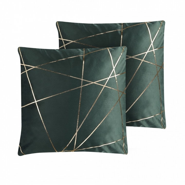 Zestaw 2 welurowych poduszek dekoracyjnych geometryczny wzór 45 x 45 cm zielony PINUS kod: 4251682267786