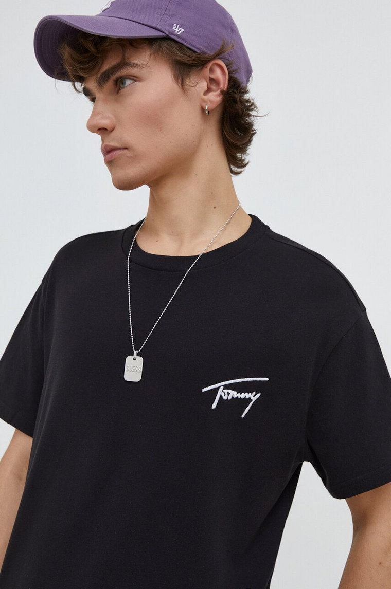 Tommy Jeans t-shirt bawełniany męski kolor czarny z aplikacją DM0DM17994