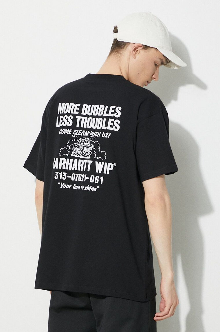 Carhartt WIP t-shirt bawełniany S/S Less Troubles T-Shirt męski kolor czarny z nadrukiem I033187.0D2XX
