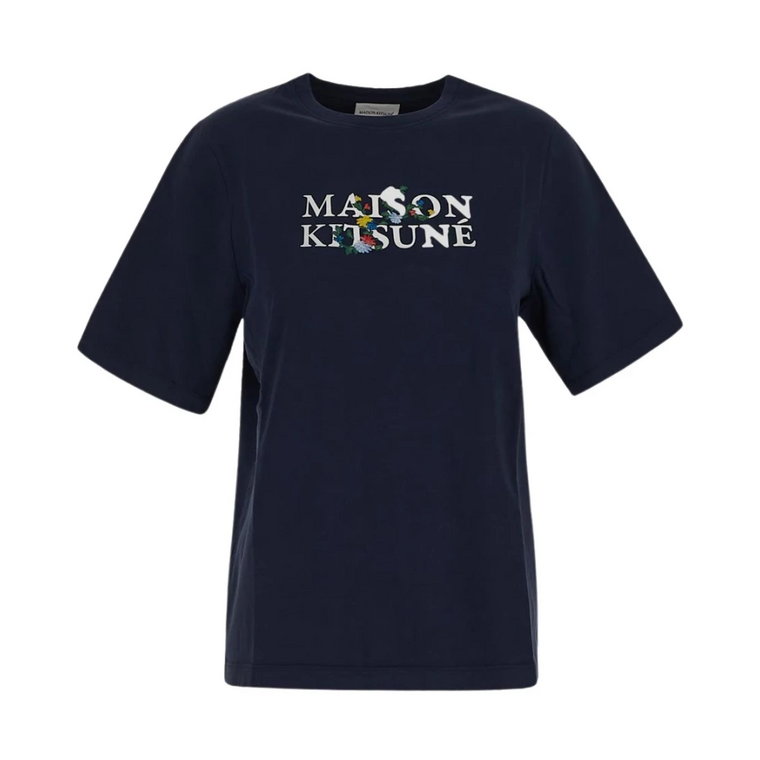 Koszulka z Haftowanym Logo i Kwiatowym Wzorem Maison Kitsuné