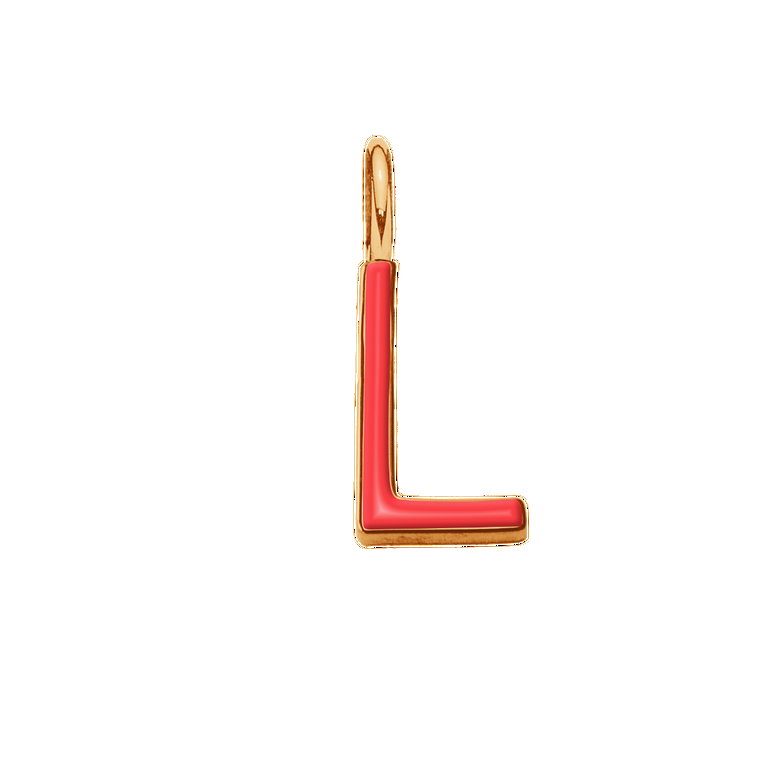 Literka L z czerwoną emalią pozłacana