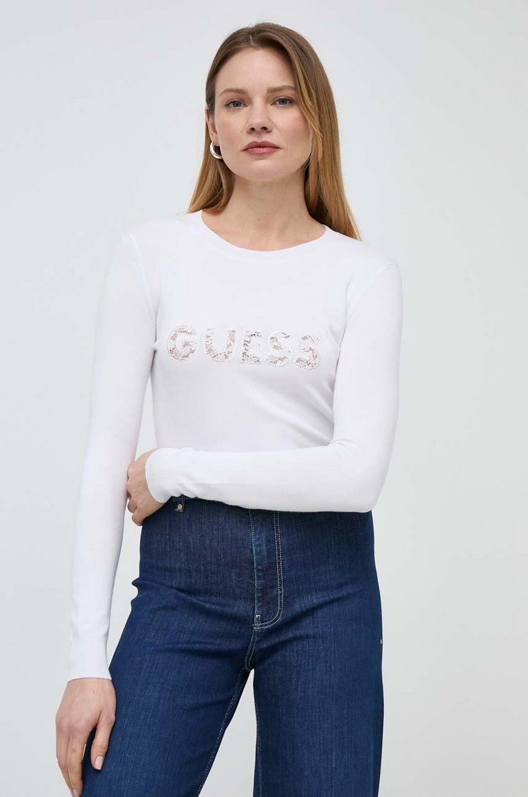 Guess sweter MACY damski kolor biały lekki W4GR44 Z2NQ2