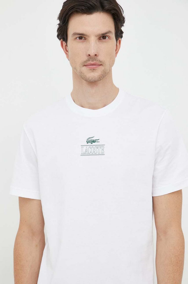 Lacoste t-shirt bawełniany kolor biały z nadrukiem