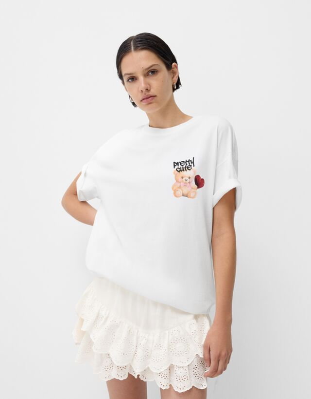 Bershka Spódnica Mini Z Falbanami Kobieta Xl Kremowy