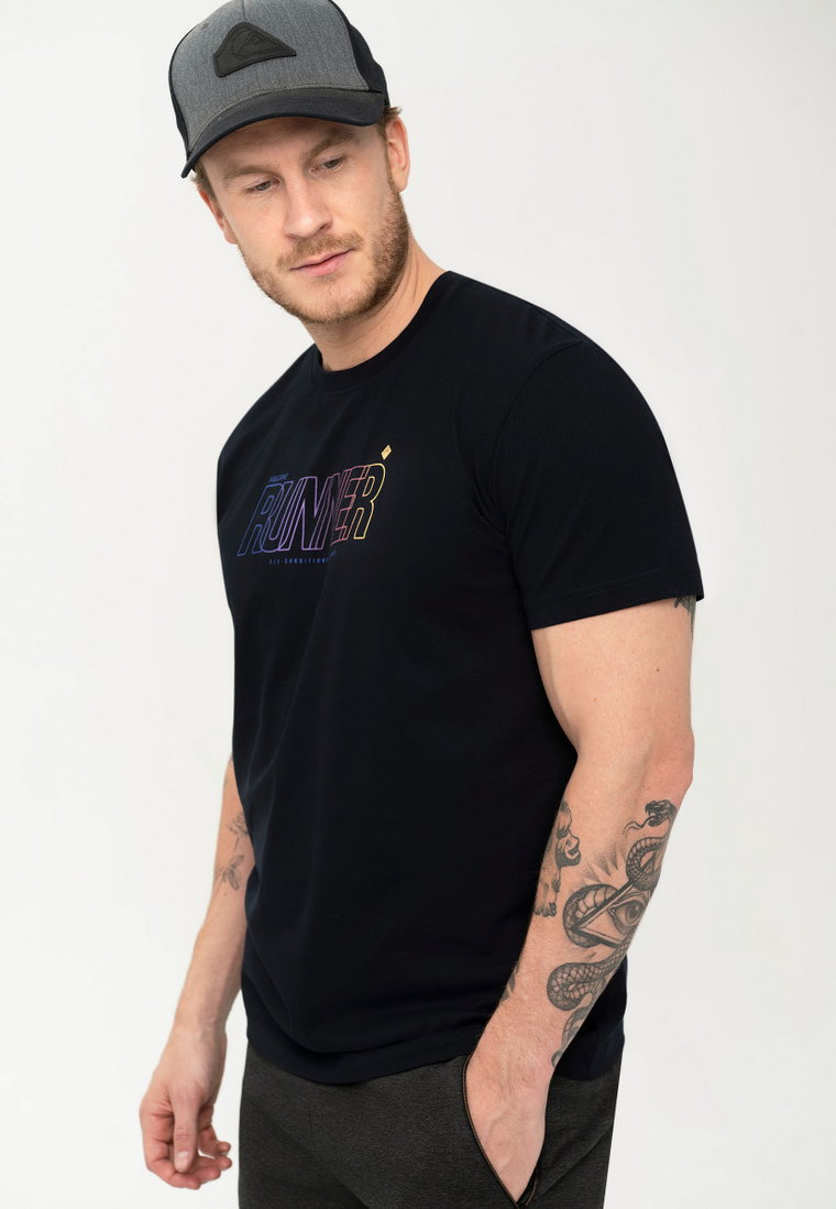 Granatowy męski t-shirt z nadrukiem T-RUNNER