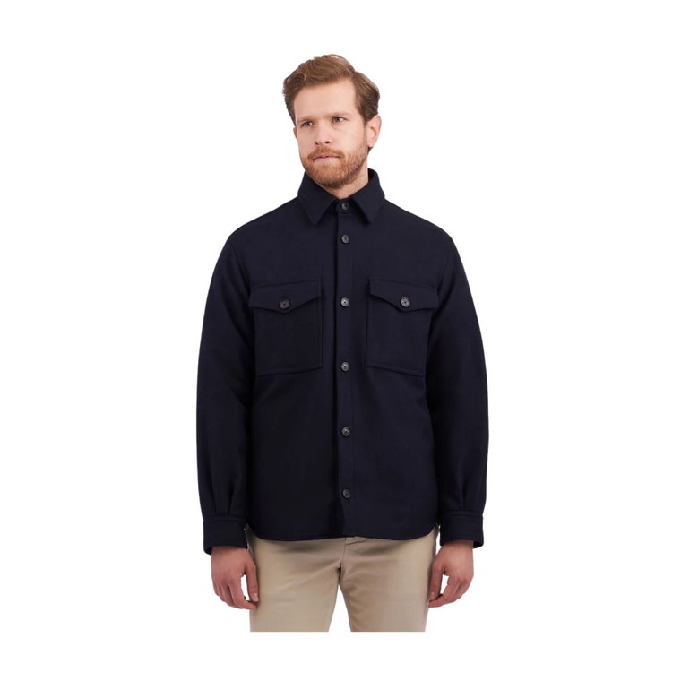 Granatowa Kurtka Overshirt z mieszanki wełny Brooks Brothers