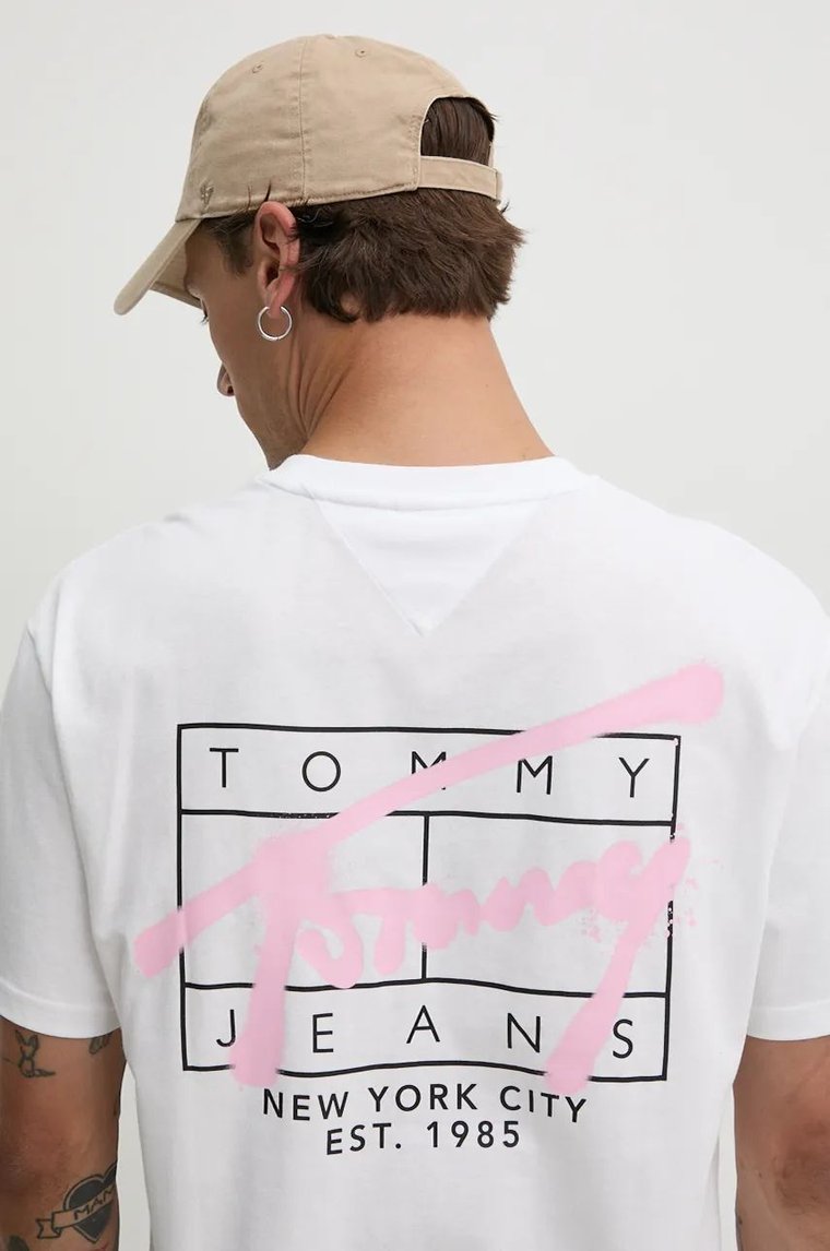 Tommy Jeans t-shirt bawełniany męski kolor biały z nadrukiem DM0DM20594