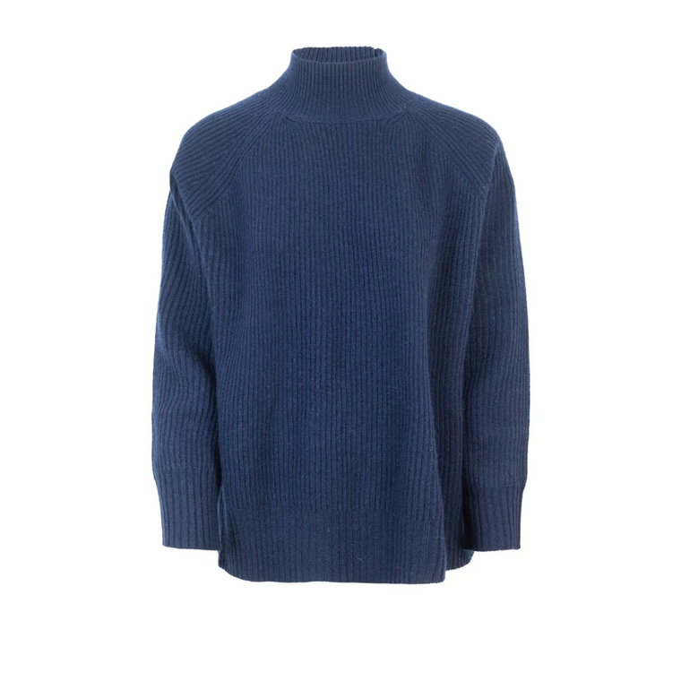 Niebieski Sweter z Włóczki z Wysokim Kołnierzem Max Mara