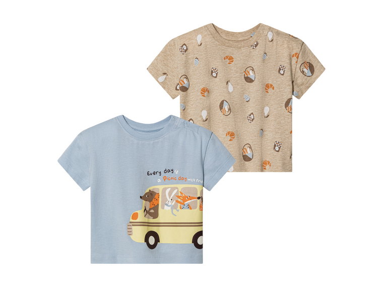 lupilu T-shirty niemowlęce z bawełny organicznej, 2 sztuki (62/68, Niebieski/beżowy)