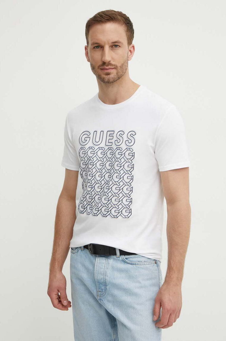 Guess t-shirt męski kolor biały z nadrukiem M4YI29 J1314