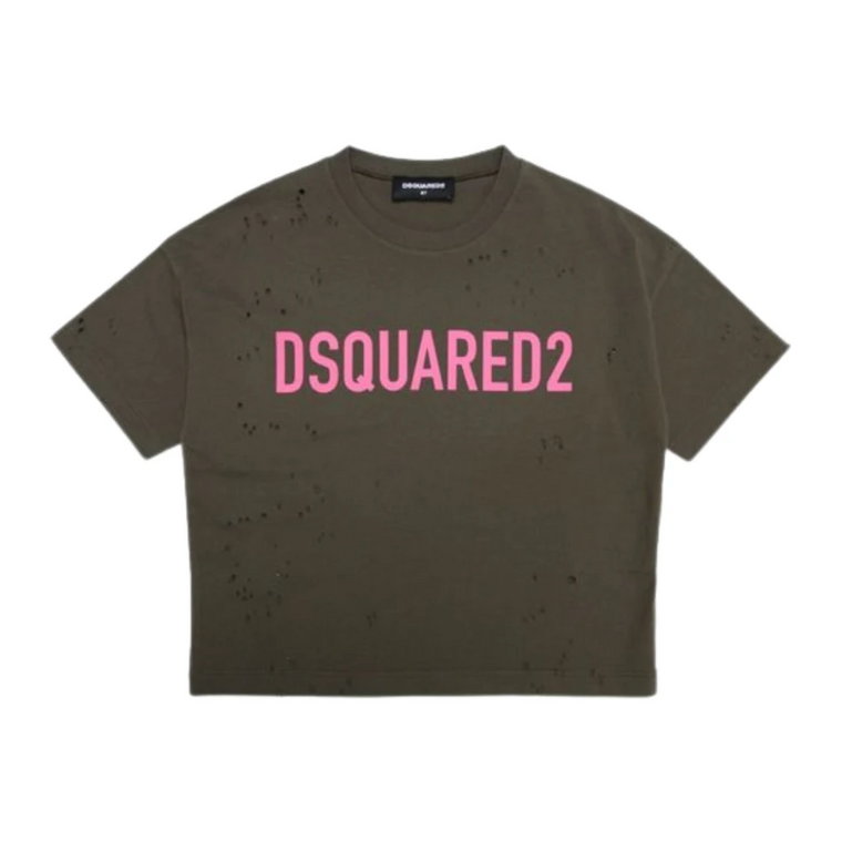 Zielone T-shirty i Pola w stylu wojskowym Dsquared2