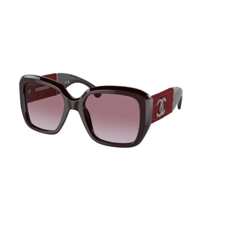 Okulary przeciwsłoneczne z czerwoną oprawką i fioletowymi soczewkami gradientowymi Chanel