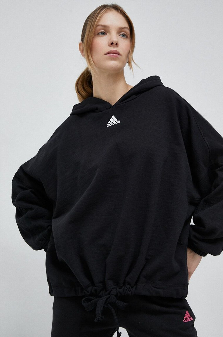 adidas bluza damska kolor czarny z kapturem gładka