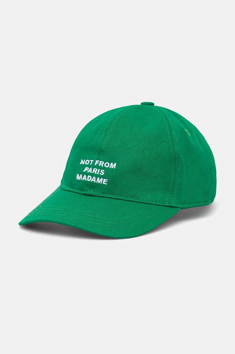 Drôle de Monsieur czapka z daszkiem bawełniana La Casquette Slogan kolor zielony z aplikacją E-CP151-CO138-GN