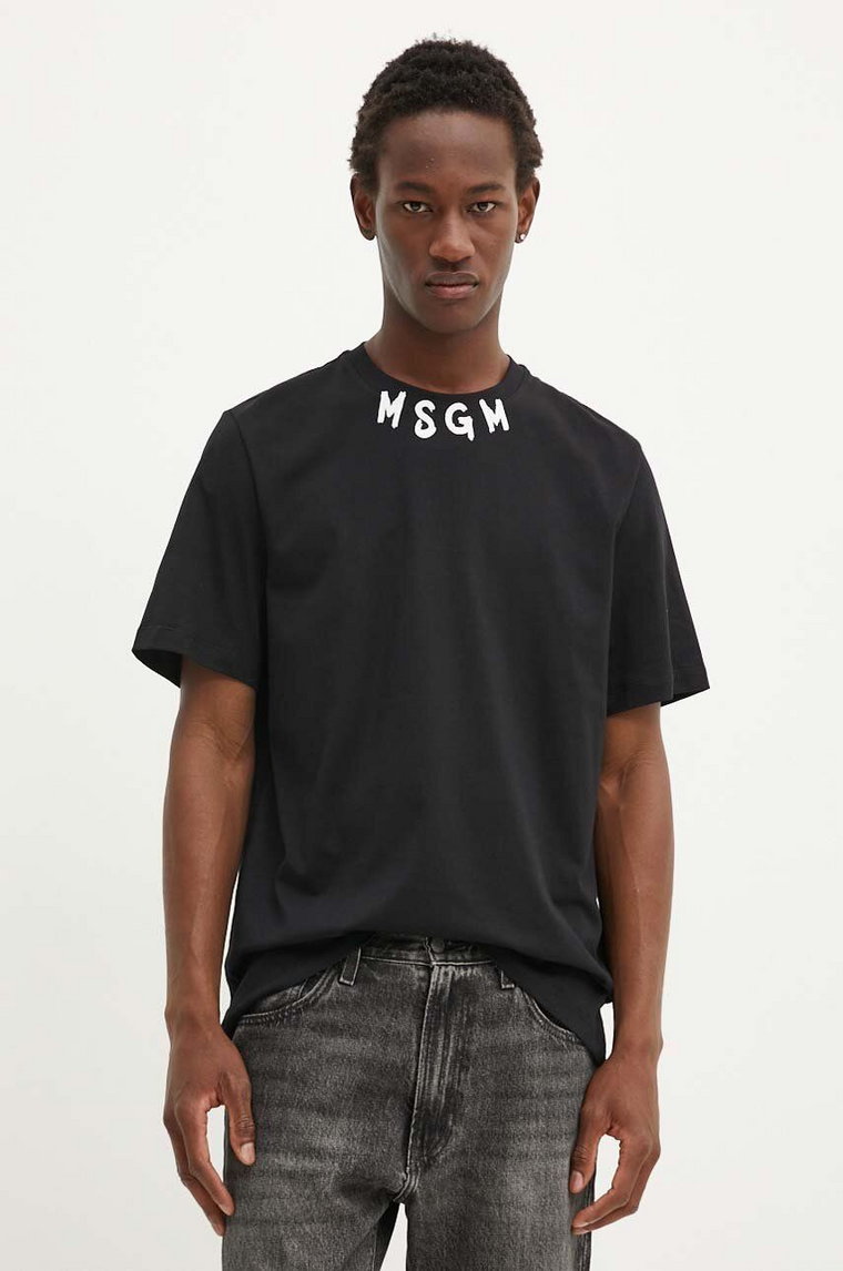 MSGM t-shirt bawełniany męski kolor czarny z nadrukiem 3740MM102.247798