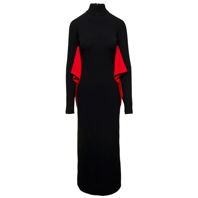 Czarna sukienka z długim rękawem i czerwonym wstawieniem Salvatore Ferragamo