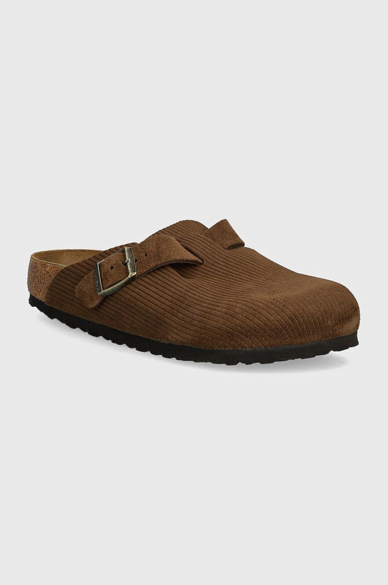 Birkenstock klapki zamszowe Boston damskie kolor brązowy 1028298