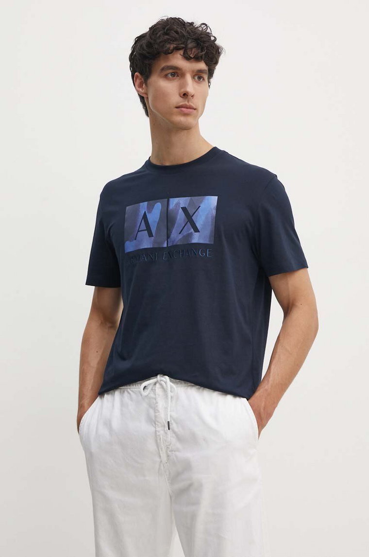 Armani Exchange t-shirt bawełniany męski kolor granatowy z nadrukiem 6DZTHF ZJH4Z