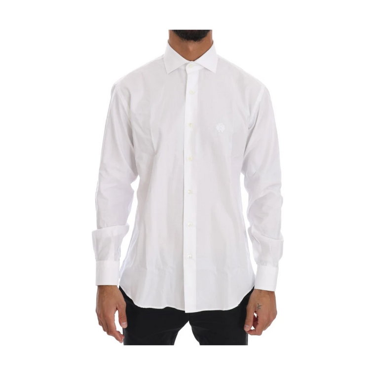 Biała Koszula w Paski Slim Fit Roberto Cavalli