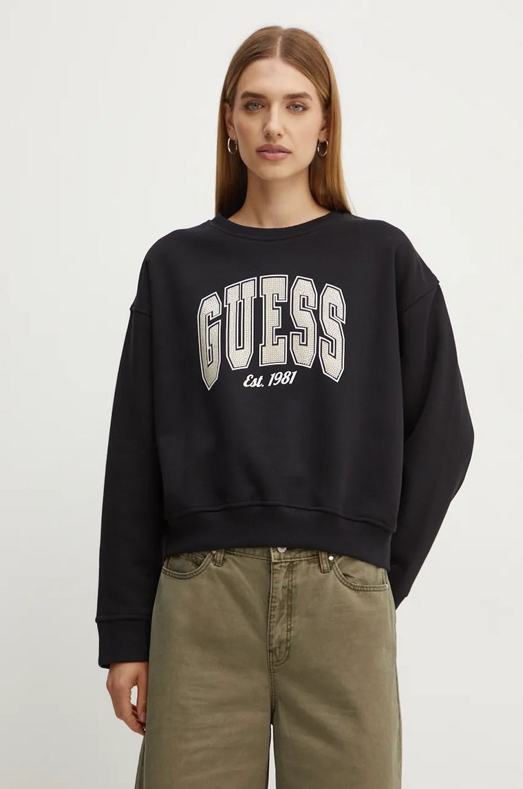 Guess bluza damska kolor czarny z aplikacją W4BQ10 KBY51