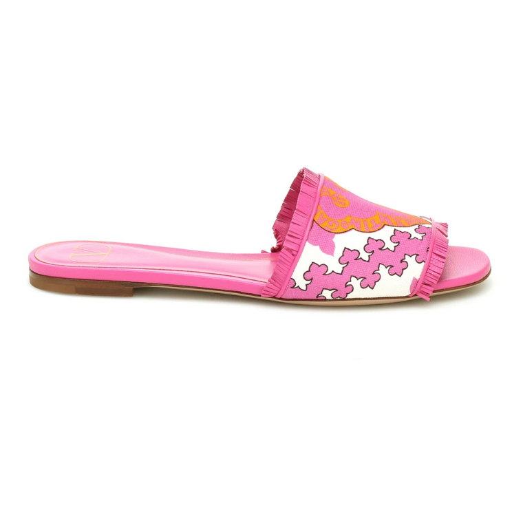 Stylowe Canvas Flower Palm Leaf Flats Valentino Garavani