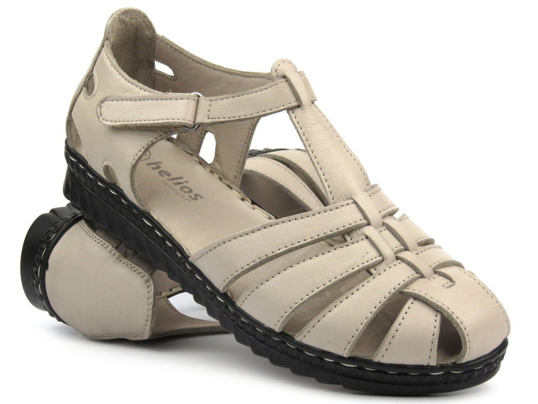 Skórzane sandały damskie na lekkiej podeszwie - HELIOS Komfort 1204, szare