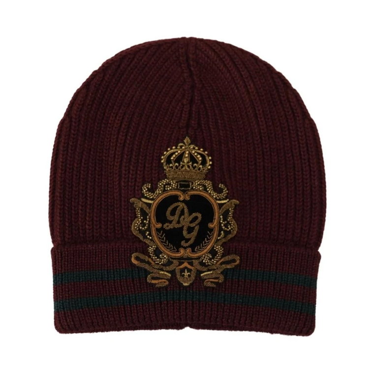 Maroon Wełniana Czapka Beanie - Nowa z Metkami Dolce & Gabbana