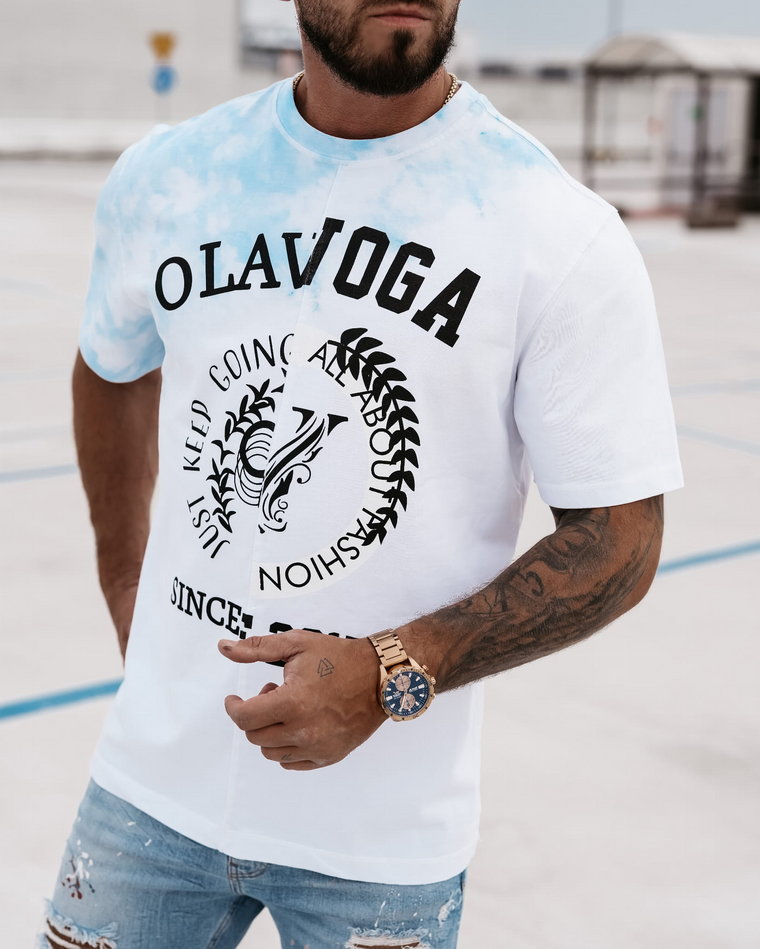 T-shirt męski OLAVOGA FORCE biało - błękitny