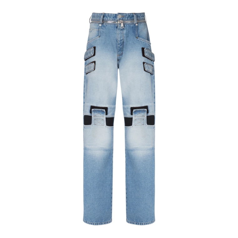 Wyblakłe jeansy o szerokich nogawkach z paskami na rzepy Balmain