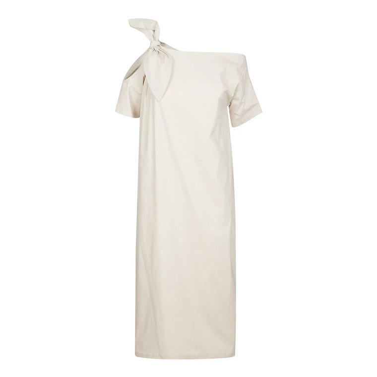 Biała Bawełniana Sukienka z Kokardą na Ramieniu Liviana Conti