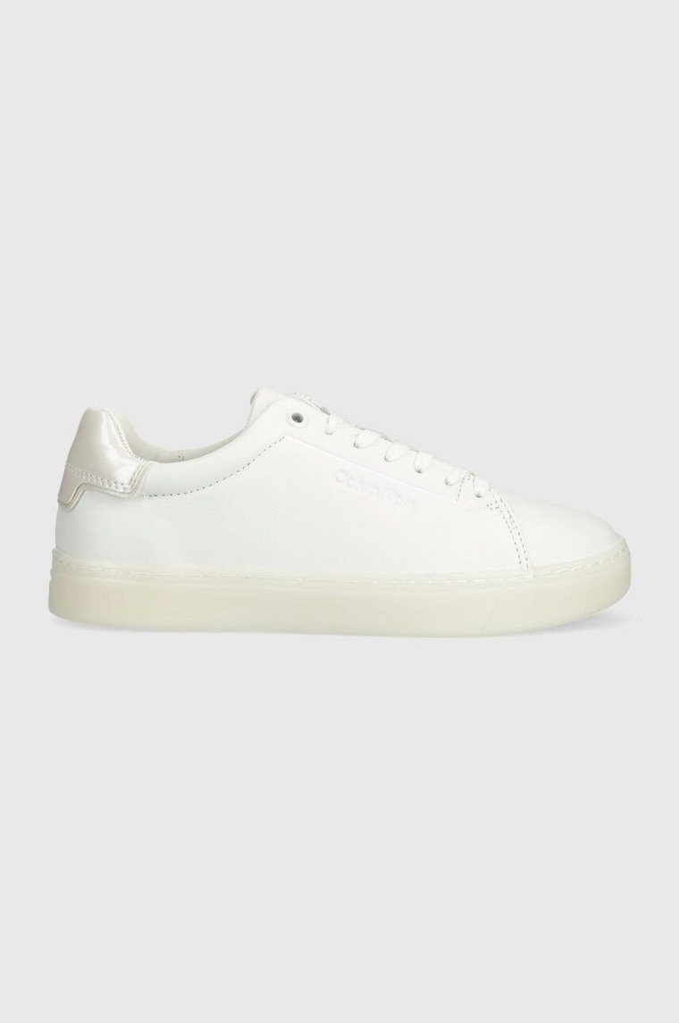 Calvin Klein sneakersy skórzane CUPSOLE LACE UP PEARL kolor biały HW0HW01897