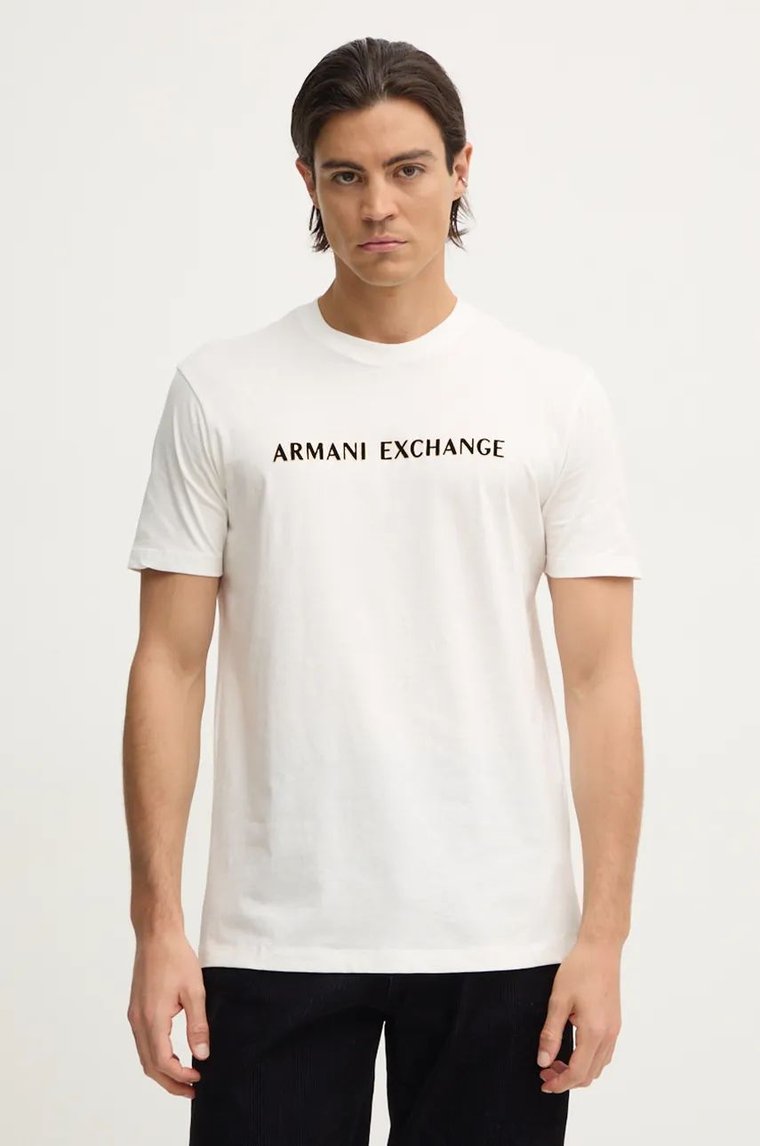 Armani Exchange t-shirt bawełniany męski kolor beżowy z nadrukiem XM000127 AF10356