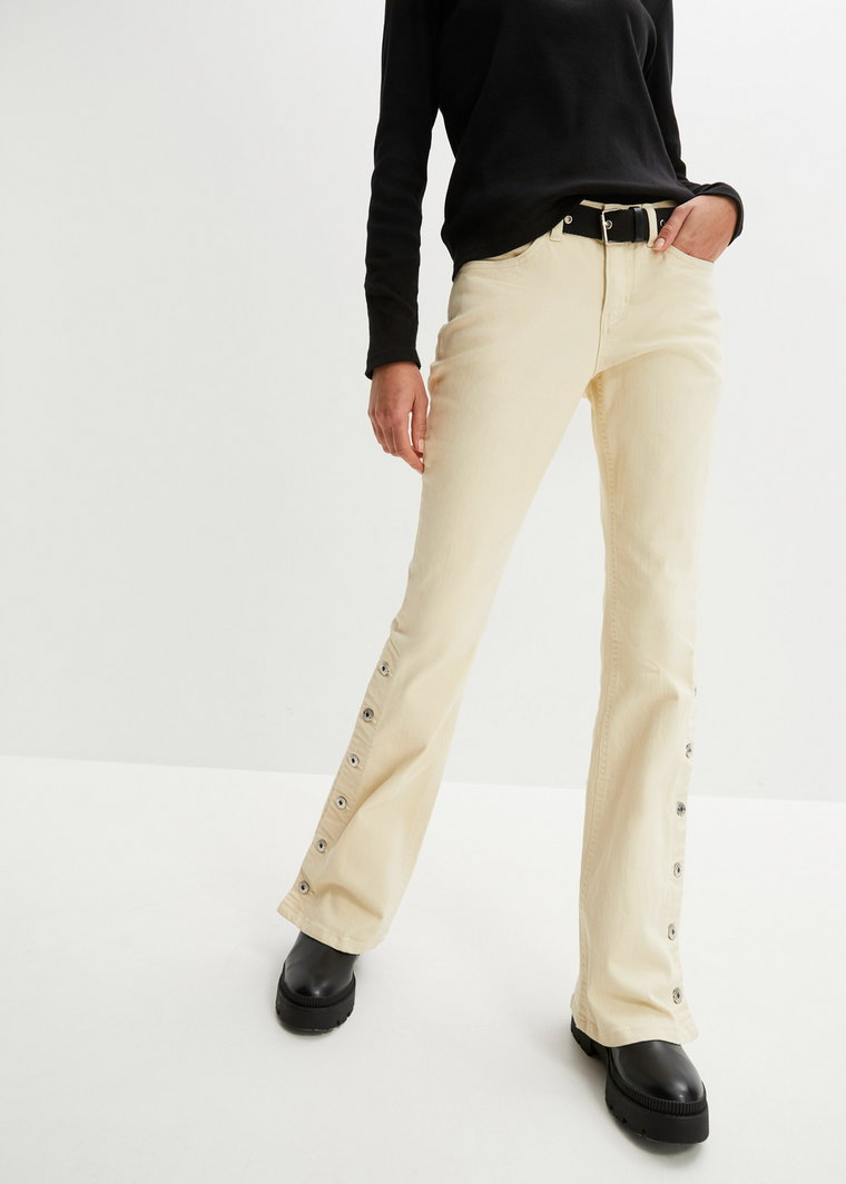 Spodnie twillowe z paskiem i plisą guzikową z boku (2 części)