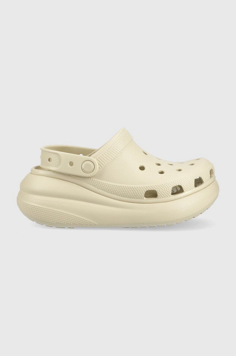 Crocs klapki Classic Crush Clog damskie kolor beżowy na platformie 207521