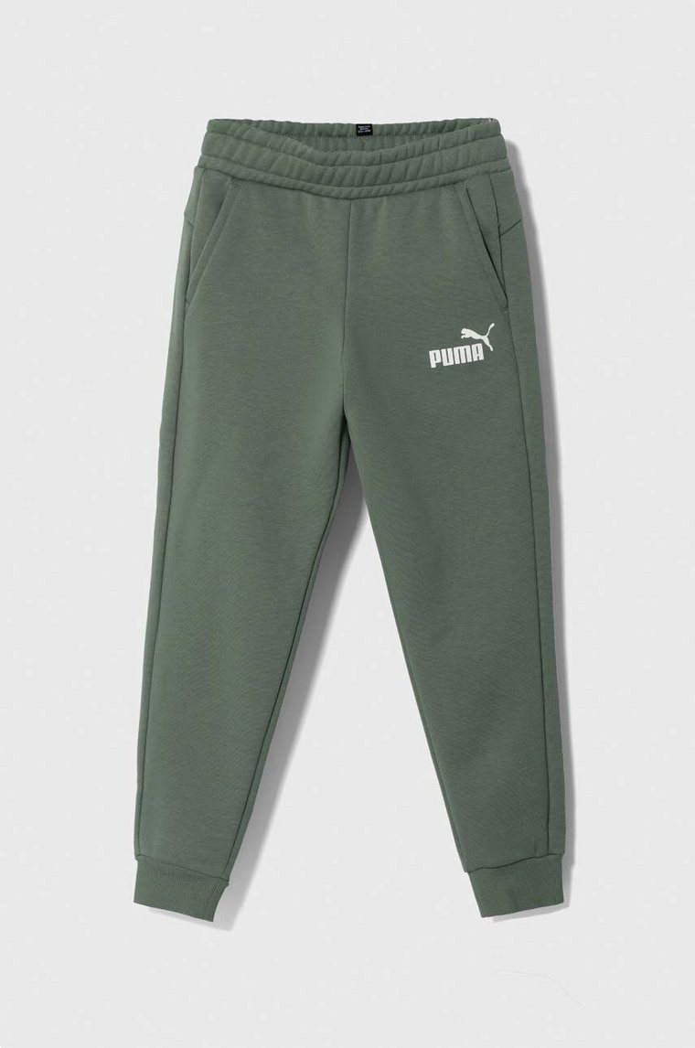 Puma spodnie dresowe dziecięce ESS Logo Pants FL cl B kolor zielony z nadrukiem