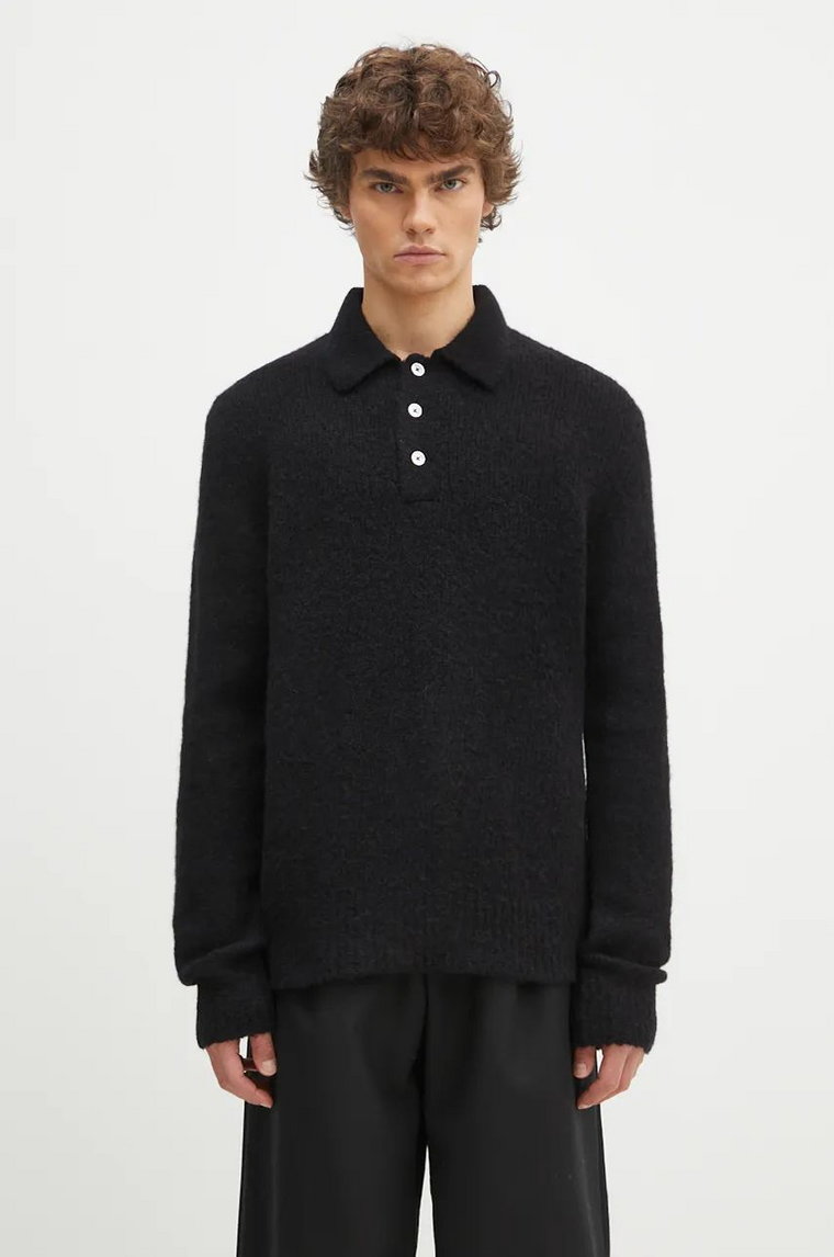 Norse Projects sweter wełniany Rasmus Relaxed Brushed Polo męski kolor czarny  N45.0614.9999