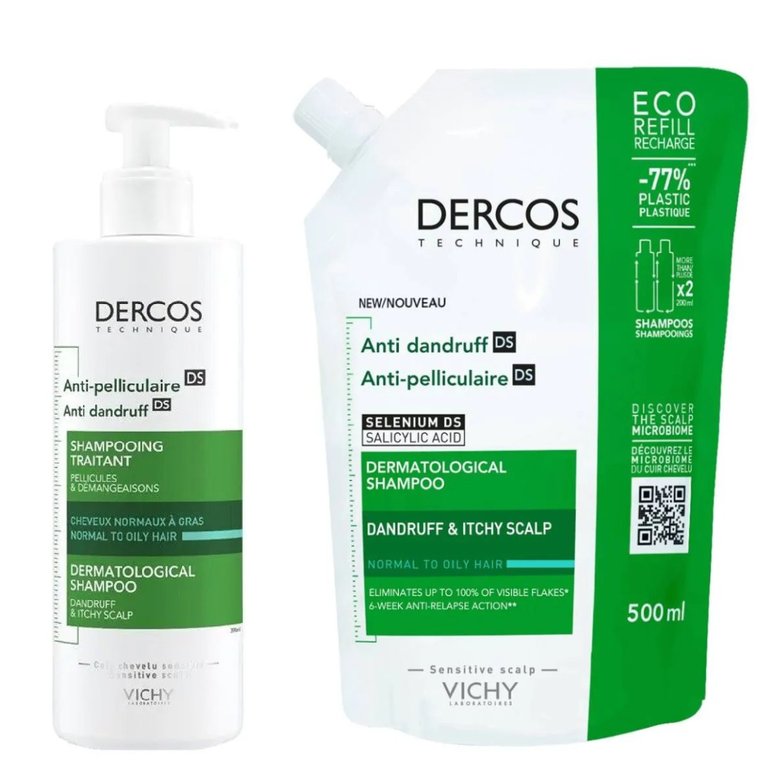 Vichy Dercos Zestaw (Szampon przeciwłupieżowy włosy tłuste 390 ml + Refill 500 ml)