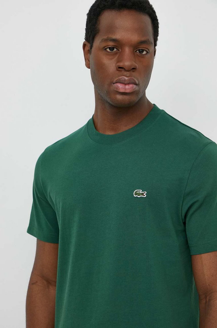 Lacoste t-shirt bawełniany męski kolor zielony gładki