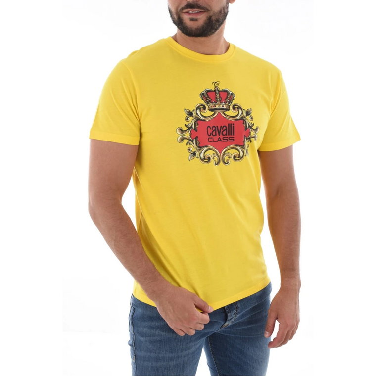 Żółty T-shirt z logo 100% bawełny Cavalli Class