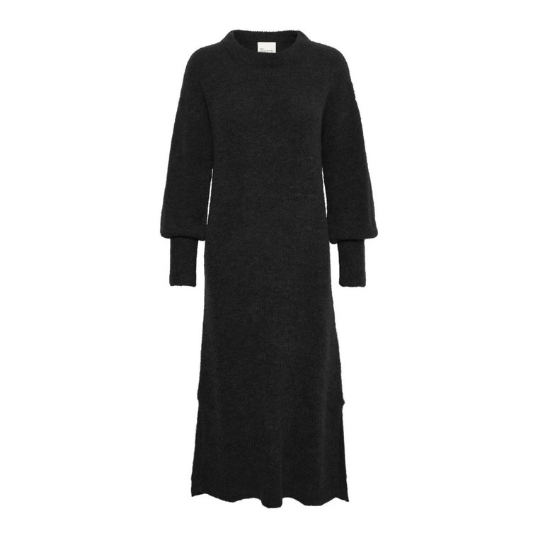 Czarna Sukienka z Długimi Rękawami i Szczelinami My Essential Wardrobe