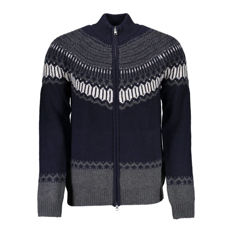 Niebieski Sweter z Wełny z Zamkiem i Kieszeniami Gant