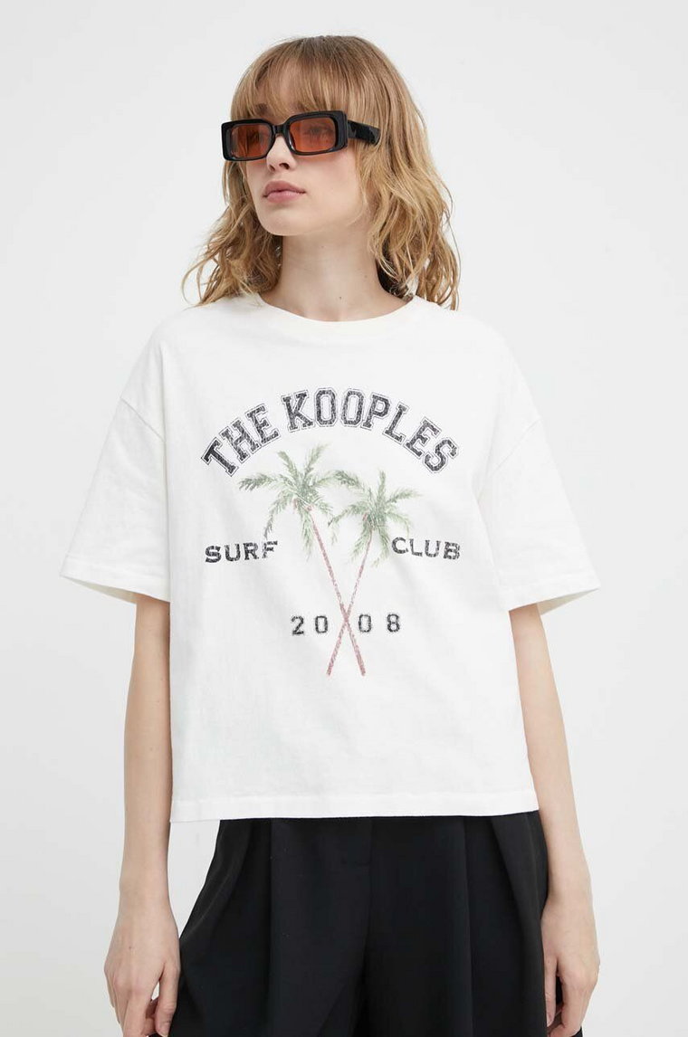 The Kooples t-shirt bawełniany damski kolor beżowy FTSC28030K