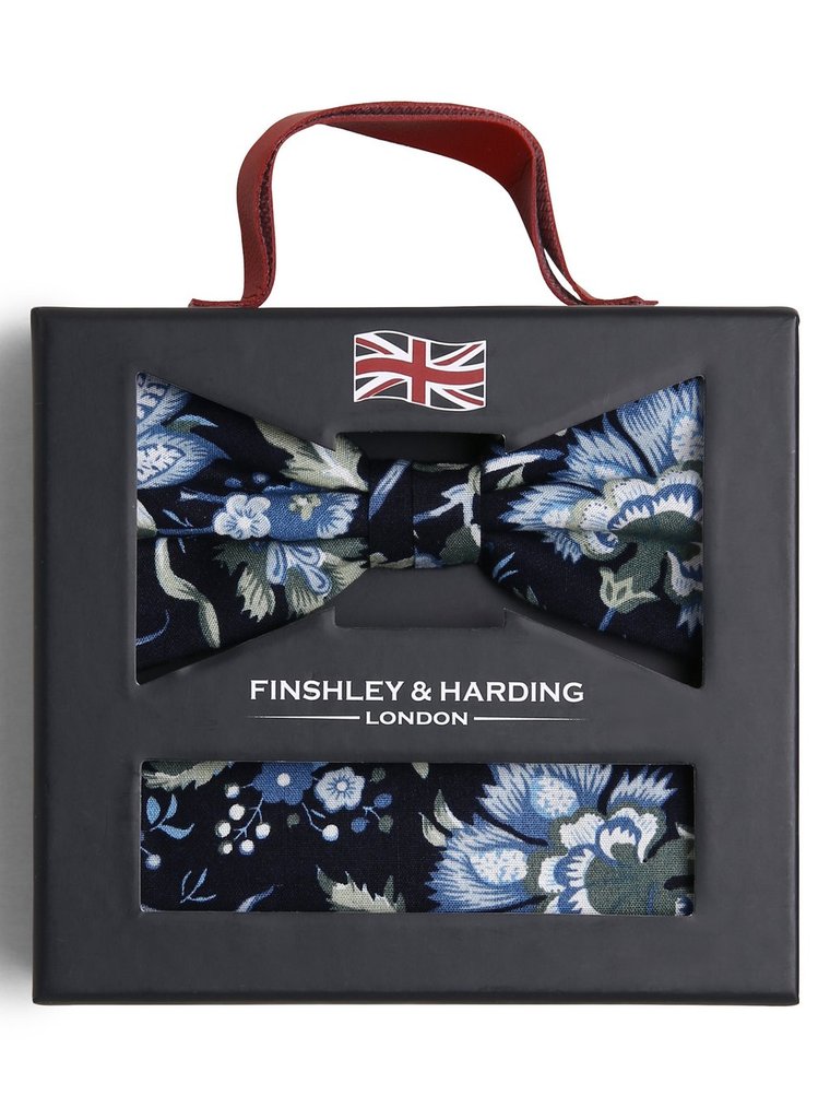 Finshley & Harding London Męska muszka i chustka do nosa Mężczyźni Bawełna niebieski|wielokolorowy wzorzysty, ONE SIZE