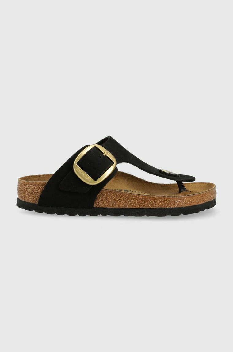 Birkenstock japonki zamszowe Gizeh Big Buckle damskie kolor czarny na płaskim obcasie 1024019 1024019-black